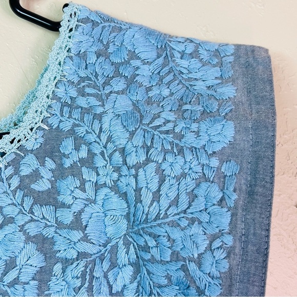 MI GOLODRINA FLORES SHIFT DRESS EMBROIDERED CHAMBRAY DENIM SIZE LARGE - Picture 6 of 8